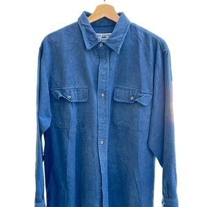 Men's Casual Blue Button-Down Work Shirt with Chest Pockets